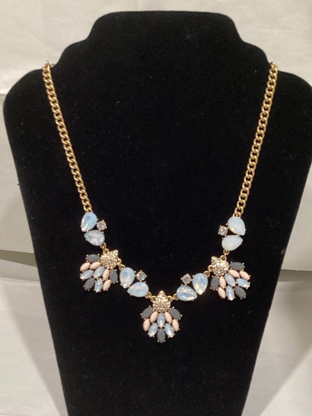 J. Crew Gold-Tone Necklace with Light Blue and Pale Pink Stones